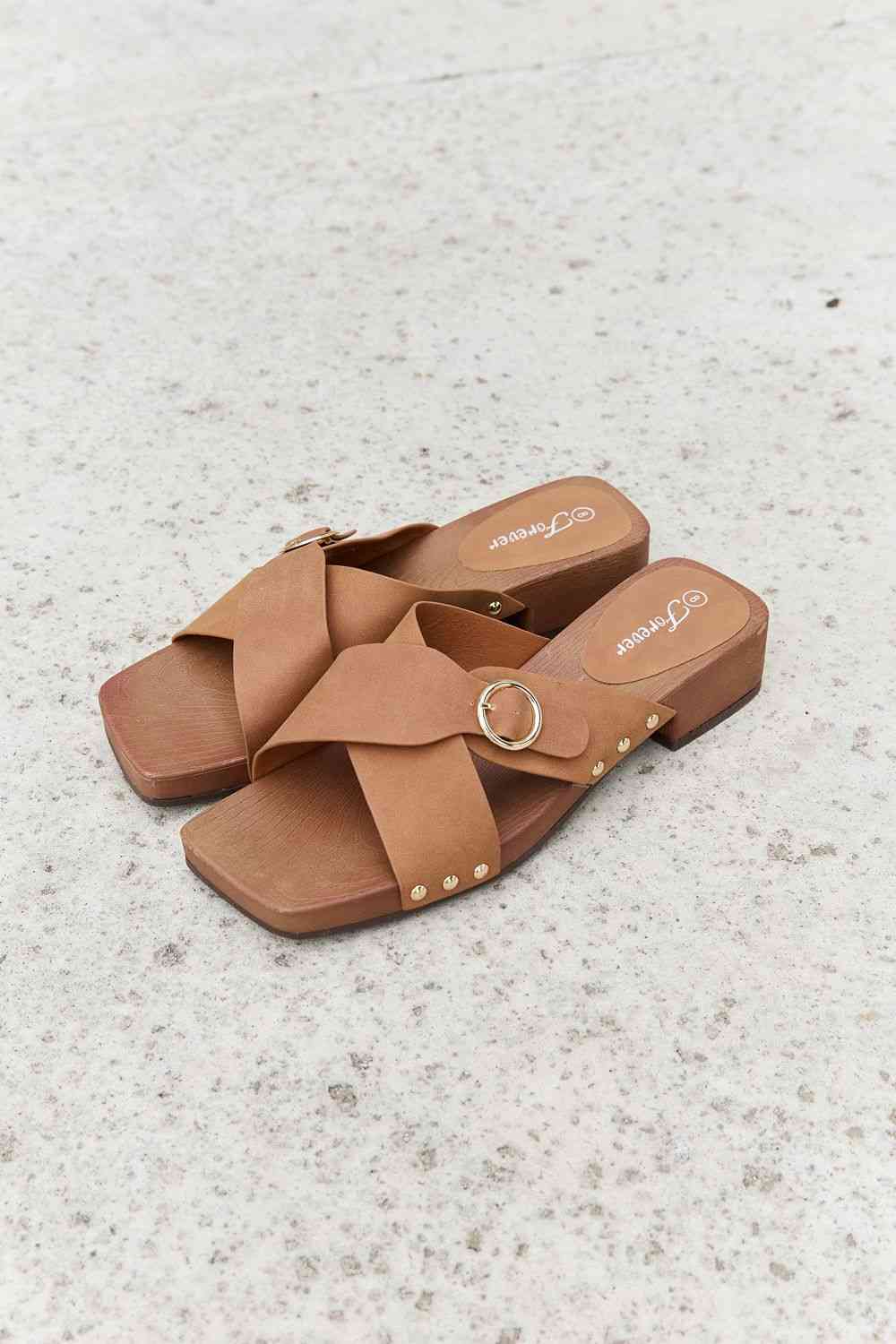 Square Toe Cross Strap Buckle Clog Sandal in Ochre - All Products - Shoes - 7 - 2024