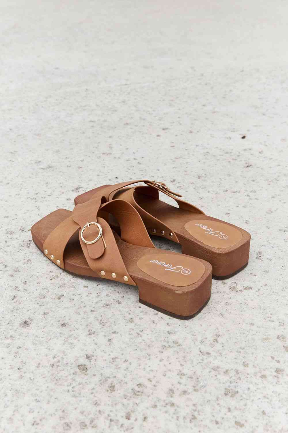 Square Toe Cross Strap Buckle Clog Sandal in Ochre - All Products - Shoes - 8 - 2024