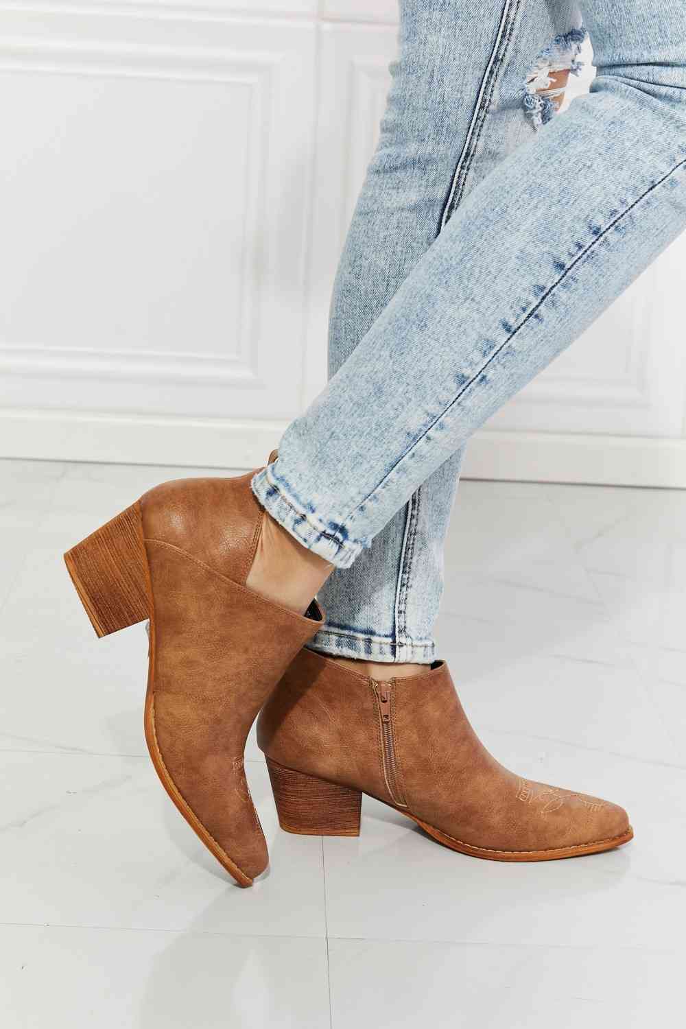 Trust Yourself Embroidered Crossover Cowboy Bootie in Caramel - Caramel / 6 - All Products - Shoes - 1 - 2024