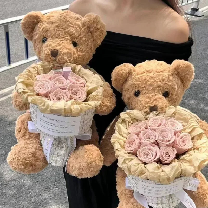 Valentine Flower Bear Set - Rose Bouquet with Cute Teddy Bear Doll Gift - All Products - Dolls Playsets & Toy Figures