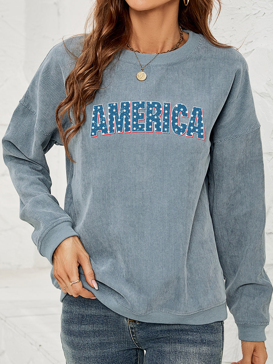 AMERICA Graphic Dropped Shoulder Sweatshirt - T-Shirts - Shirts & Tops - 11 - 2024