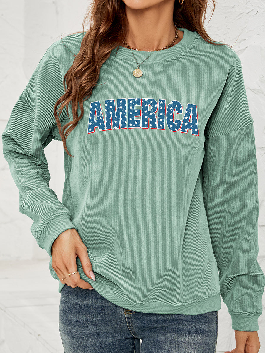 AMERICA Graphic Dropped Shoulder Sweatshirt - T-Shirts - Shirts & Tops - 5 - 2024