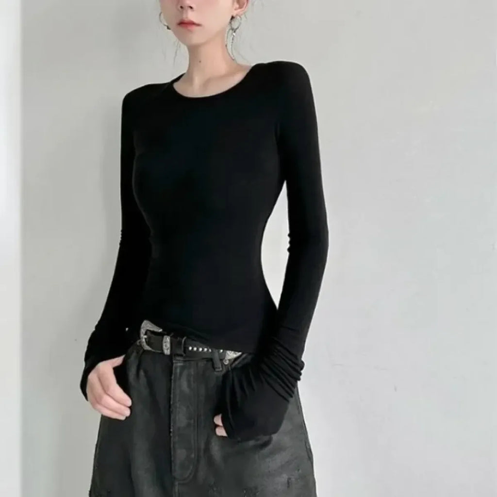 Black Sheer Angel Print Slim Long Sleeve Tee - T-Shirts - T-Shirt - 4