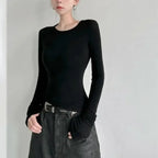 Black Sheer Angel Print Slim Long Sleeve Tee - T-Shirts - T-Shirt - 4