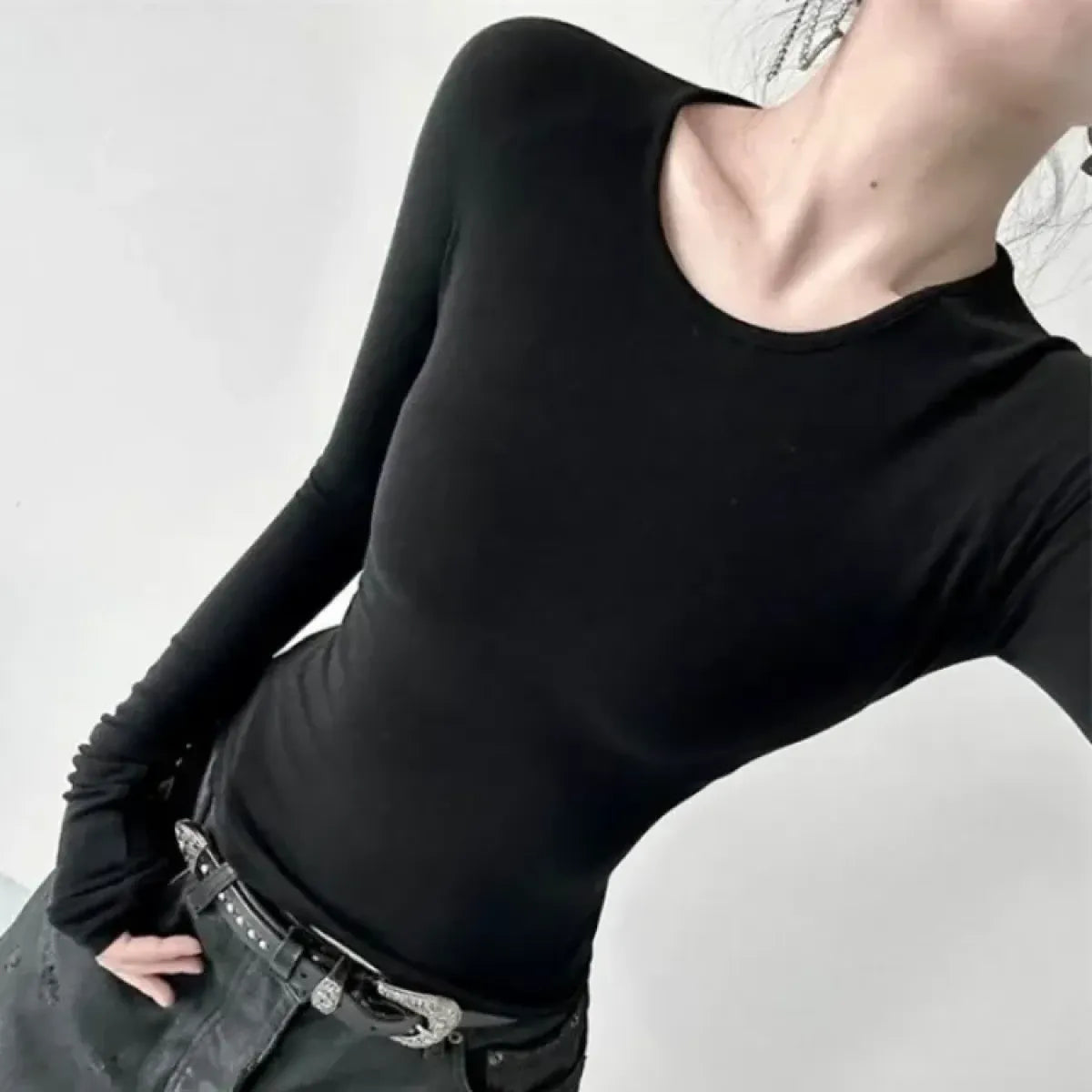 Black Sheer Angel Print Slim Long Sleeve Tee - Best Sellers - T-Shirt - 6