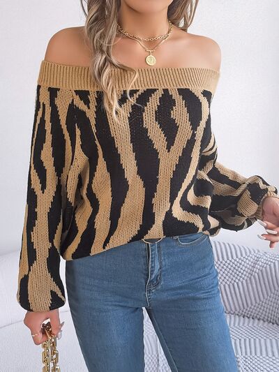 Off-Shoulder Animal Print Long Sleeve Sweater - Sweaters - Shirts & Tops - 10 - 2024