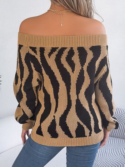 Off-Shoulder Animal Print Long Sleeve Sweater - Sweaters - Shirts & Tops - 12 - 2024