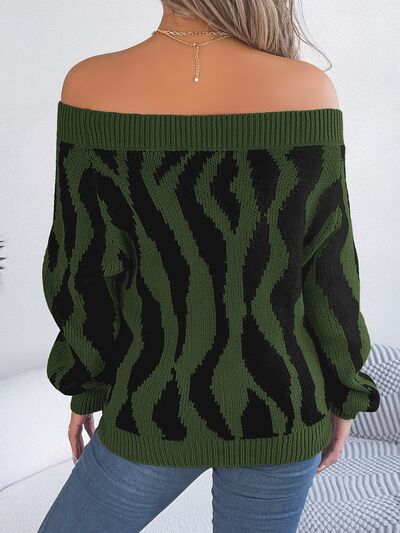 Off-Shoulder Animal Print Long Sleeve Sweater - Sweaters - Shirts & Tops - 8 - 2024