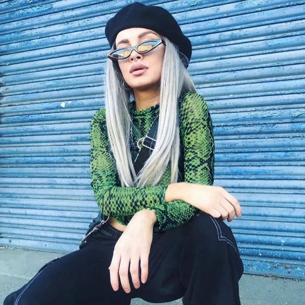 Animal Print Mesh Long Sleeve Top - Tops & Tees - Tops - 1