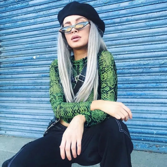 Animal Print Mesh Long Sleeve Top - Tops & Tees - Tops - 1