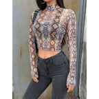 Animal Print Mesh Long Sleeve Top - Tops & Tees - Tops - 7