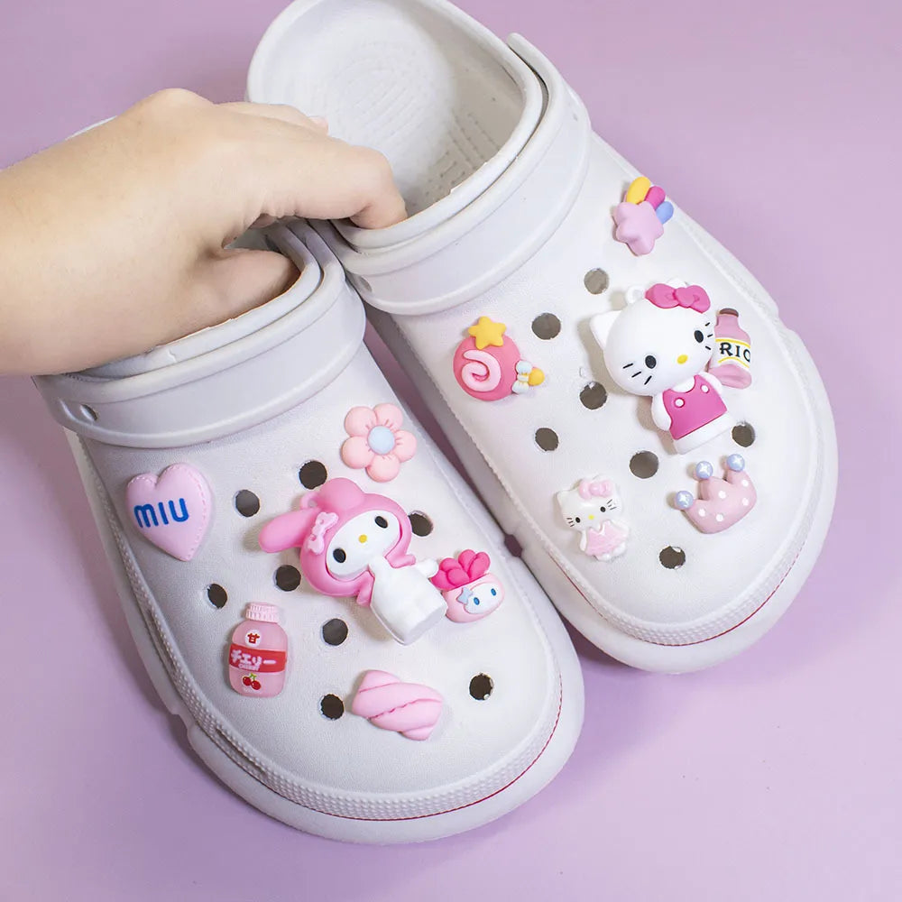 10pcs/set Sanrio Anime Kuromi Cinnamoroll Shoe Charms - White/Pink - Anime - Decorative Stickers - 19 - 2024