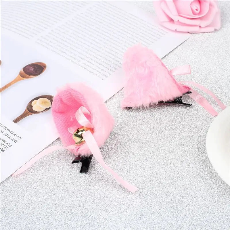 Cat Ears with Bell Hair Clip - Fox Long Fur Hairpins - Cosplay Anime Costume - Pink - Anime - Headwear - 11 - 2024