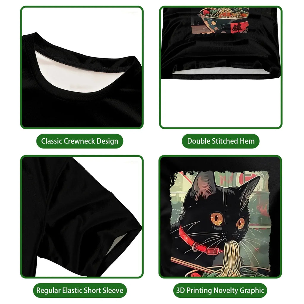 Anime Cat Ramen Graphic T-Shirt - T-Shirts - T-Shirt - 5