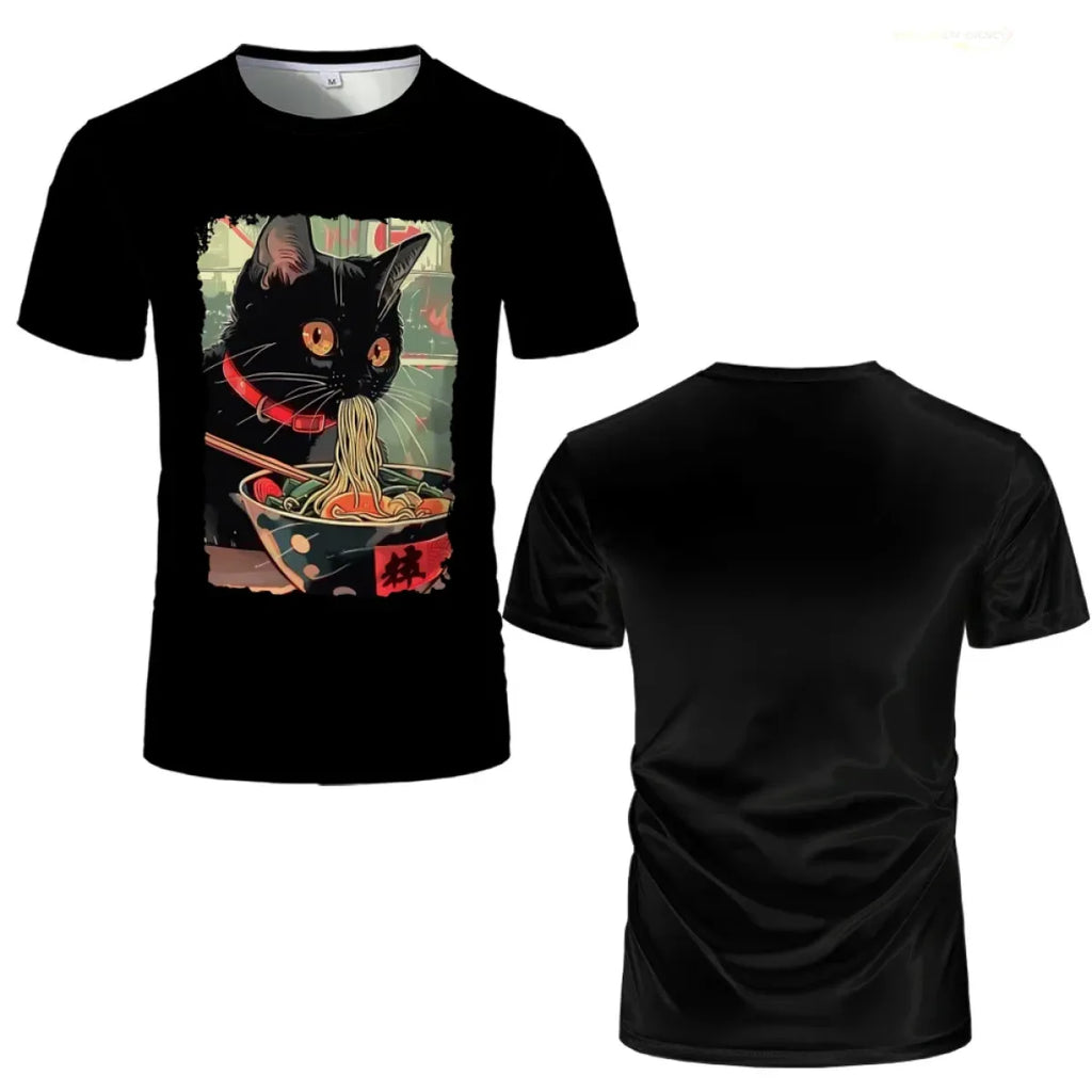 Anime Cat Ramen Graphic T-Shirt - T-Shirts - T-Shirt - 9