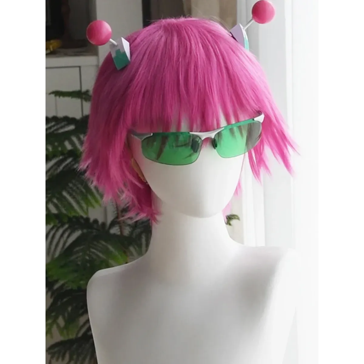 Saiki Kusuo Cosplay Wig – Pink Wig with Hairpins & Green Glasses Set - Anime - Cosplay - 7