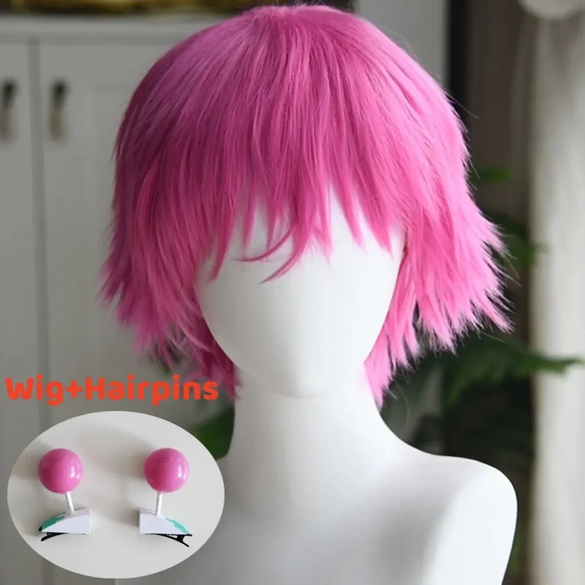 Saiki Kusuo Cosplay Wig – Pink Wig with Hairpins & Green Glasses Set - Anime - Cosplay - 13