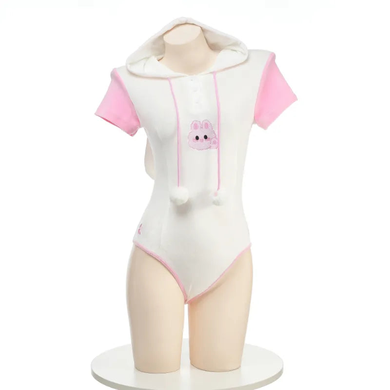 Cute Rabbit Embroidery Hoodie Bodysuit - Anime Pajamas - White / One Size - Anime - Clothing - 1 - 2024