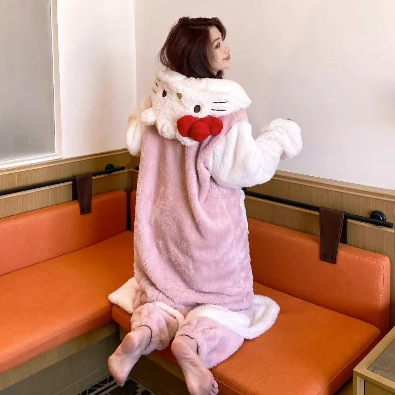 Hello Kitty Kawaii Bow Furry Pajamas - Sweet Long Anime Plush Loungewear - Anime - Loungewear - 5 - 2024