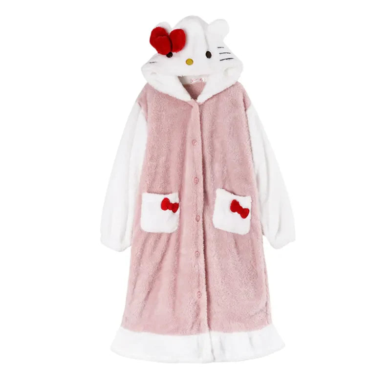 Hello Kitty Kawaii Bow Furry Pajamas - Sweet Long Anime Plush Loungewear - A / XL--175-182CM - Anime - Loungewear - 8