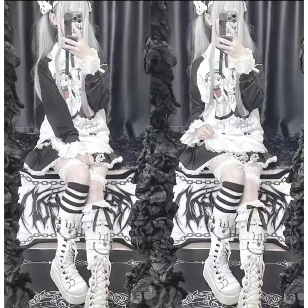 Yami Kawaii Long Sleeve Tee – Anime Maid Print - T-Shirts - Long - Round - T-Shirts - 4