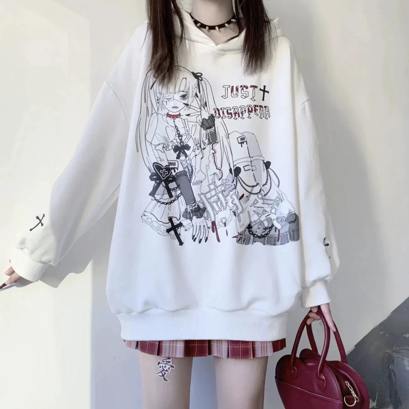 Oversized Harajuku Anime Hoodie – E-Girl Graphic Pullover - White / S / CHINA - Anime - Hoodies - 7 - 2024