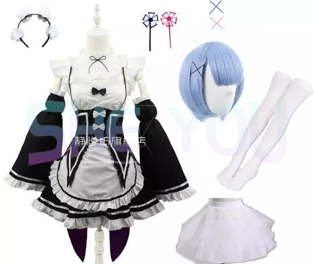 Ram Rem Cosplay Costume - Re:Zero Kara Hajimeru Isekai Seikatsu - Black Maid Outfit - Package 11 / S - Anime - Costumes
