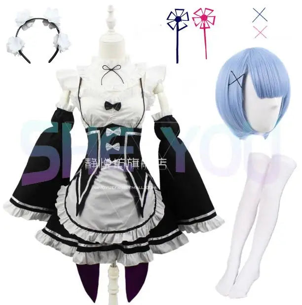 Ram Rem Cosplay Costume - Re:Zero Kara Hajimeru Isekai Seikatsu - Black Maid Outfit - Package 5 / S - Anime - Costumes