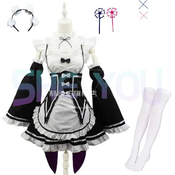 Ram Rem Cosplay Costume - Re:Zero Kara Hajimeru Isekai Seikatsu - Black Maid Outfit - Package 2 / S - Anime - Costumes