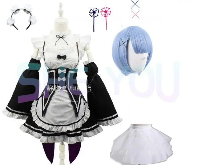 Ram Rem Cosplay Costume - Re:Zero Kara Hajimeru Isekai Seikatsu - Black Maid Outfit - Package 9 / S - Anime - Costumes