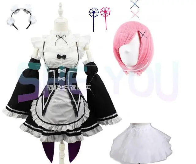 Ram Rem Cosplay Costume - Re:Zero Kara Hajimeru Isekai Seikatsu - Black Maid Outfit - Package 10 / S - Anime - Costumes