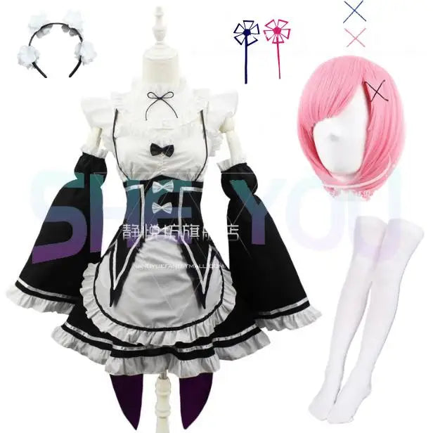 Ram Rem Cosplay Costume - Re:Zero Kara Hajimeru Isekai Seikatsu - Black Maid Outfit - Package 6 / S - Anime - Costumes