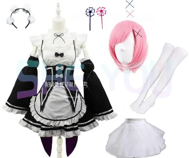 Ram Rem Cosplay Costume - Re:Zero Kara Hajimeru Isekai Seikatsu - Black Maid Outfit - Package 12 / S - Anime - Costumes