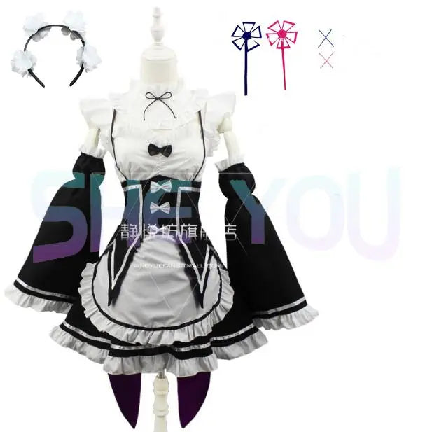 Ram Rem Cosplay Costume - Re:Zero Kara Hajimeru Isekai Seikatsu - Black Maid Outfit - Package 1 / S - Anime - Costumes