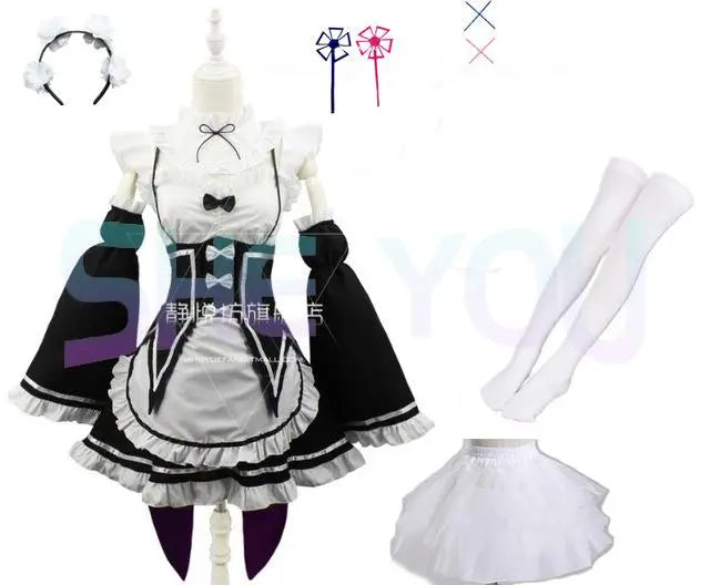 Ram Rem Cosplay Costume - Re:Zero Kara Hajimeru Isekai Seikatsu - Black Maid Outfit - Package 8 / S - Anime - Costumes
