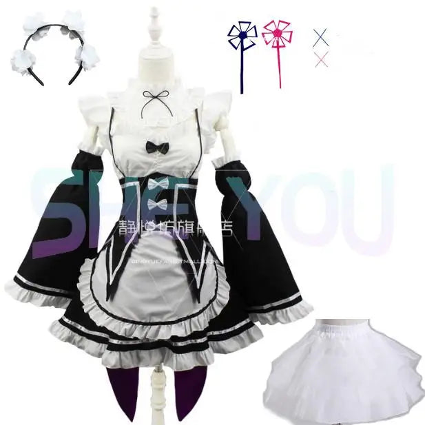 Ram Rem Cosplay Costume - Re:Zero Kara Hajimeru Isekai Seikatsu - Black Maid Outfit - Package 7 / S - Anime - Costumes