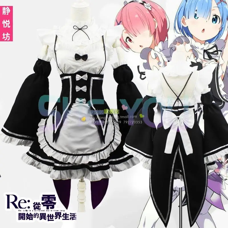 Ram Rem Cosplay Costume - Re:Zero Kara Hajimeru Isekai Seikatsu - Black Maid Outfit - Anime - Costumes - 3 - 2024