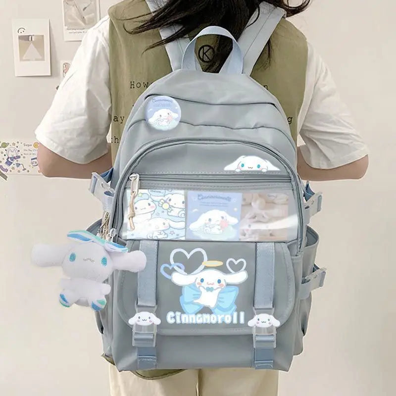 Sanrio Anime Backpack - Cinnamoroll / With doll card badge - Anime - School Backpacks - 3 - 2024