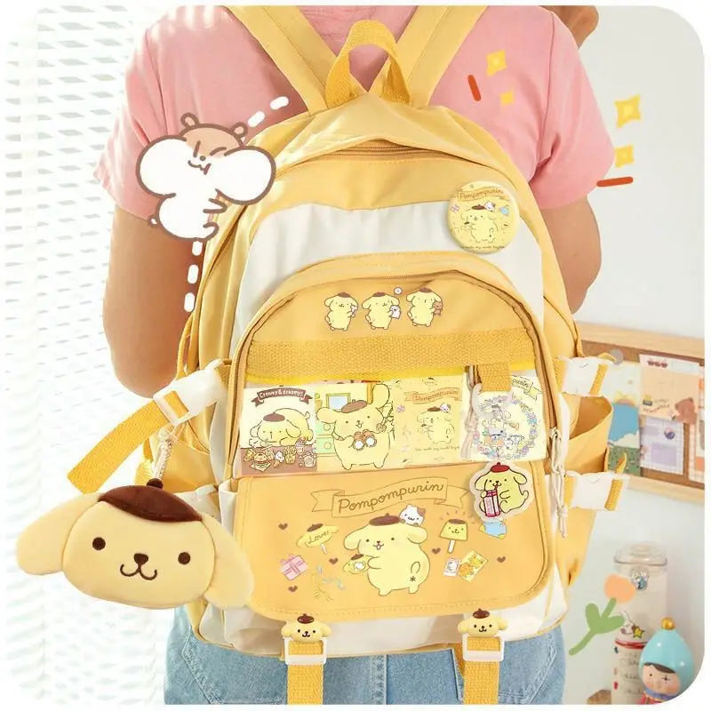 Sanrio Anime Backpack - Pom Pom Purin / With doll card badge - Anime - School Backpacks - 8 - 2024