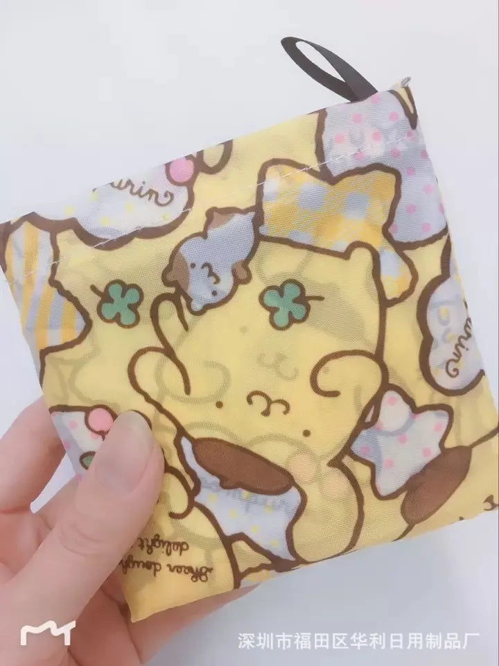 Sanrio Small Folding Shopping Bag: Hello Kitty Kuromi Melody Cinnamoroll Polyester Eco Bag - Pompom Purin / 40cmx60cm