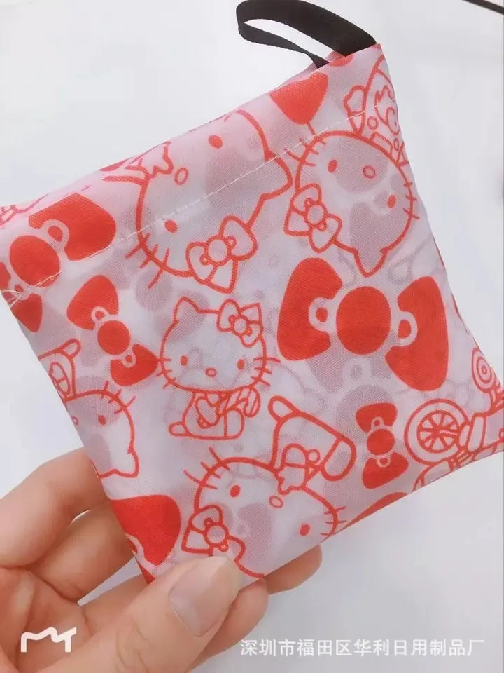 Sanrio Small Folding Shopping Bag: Hello Kitty Kuromi Melody Cinnamoroll Polyester Eco Bag - Hello Kitty 3 / 40cmx60cm