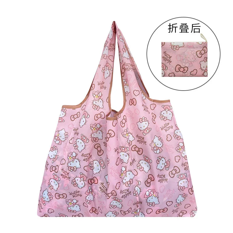 Sanrio Small Folding Shopping Bag: Hello Kitty Kuromi Melody Cinnamoroll Polyester Eco Bag - Anime - Luggage & Bags - 1