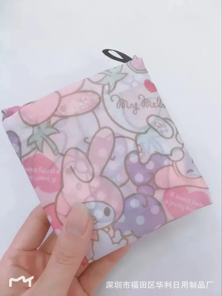 Sanrio Small Folding Shopping Bag: Hello Kitty Kuromi Melody Cinnamoroll Polyester Eco Bag - my melody 1 / 40cmx60cm