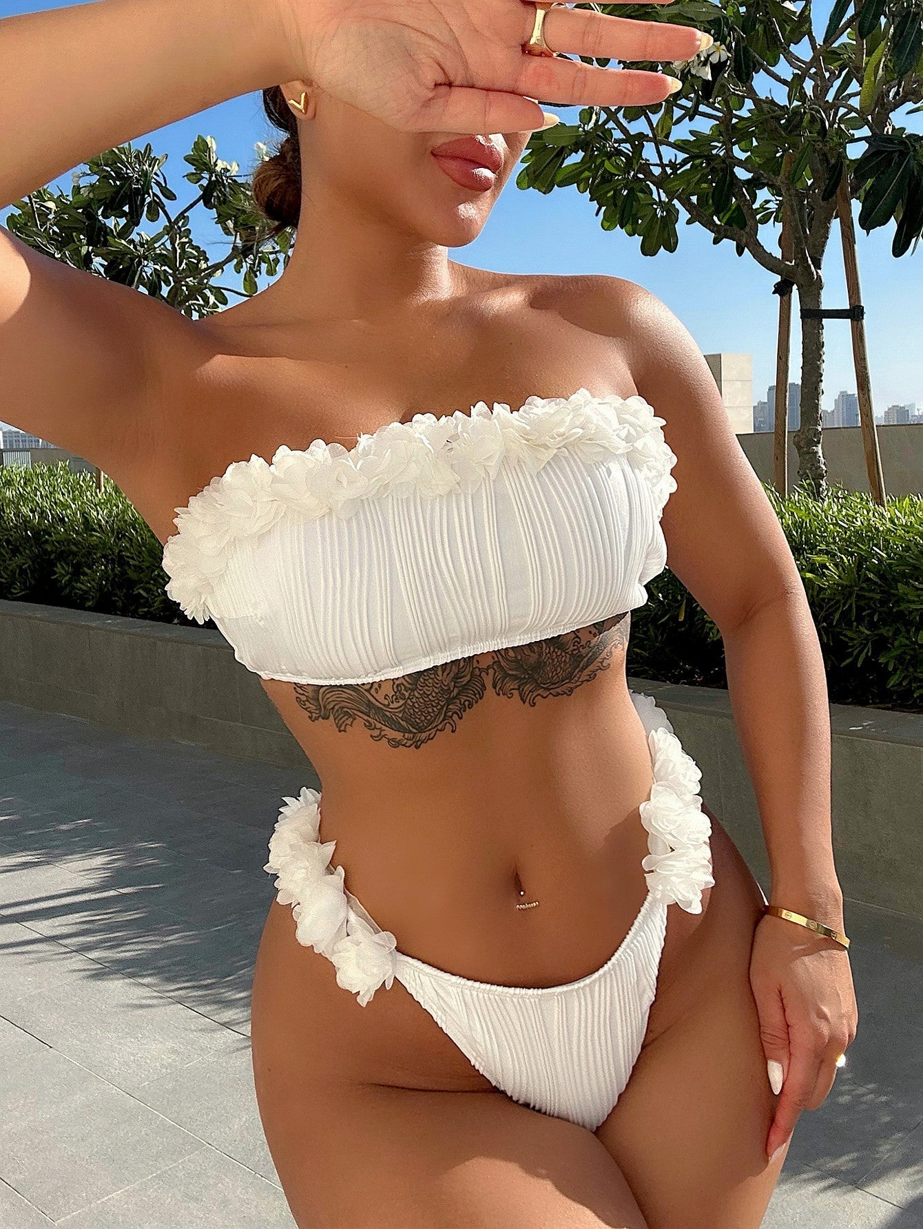 Applique Tie Back Two-Piece Bikini Set - White / S - Women’s Clothing & Accessories - Swimwear - 1 - 2024