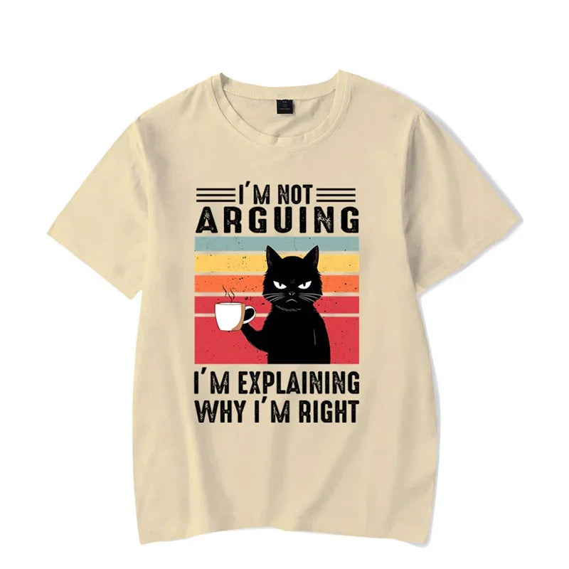 ’I’m Not Arguing’ Black Cat Graphic T-shirt - Funny Oversized Tee - Khaki / L - T-Shirts - Shirts & Tops - 7 - 2024