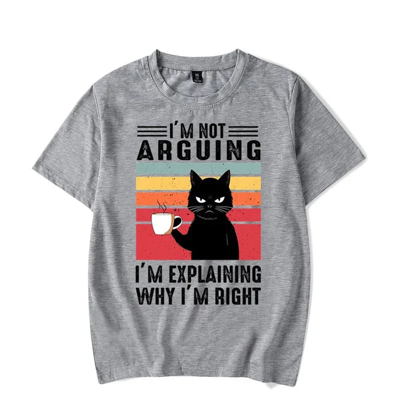 ’I’m Not Arguing’ Black Cat Graphic T-shirt - Funny Oversized Tee - Gray / M - T-Shirts - Shirts & Tops - 6 - 2024