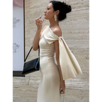 Sweet Asymmetrical Bow Long Dress - All Dresses - Dresses - 1