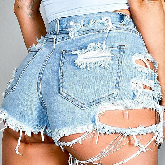 Asymmetrical Distressed Denim Shorts - Women’s Clothing & Accessories - Shorts - 2 - 2024