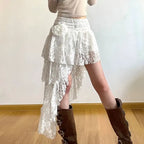 White Asymmetrical Lace Skirt – Fairycore Boho Irregular Skirt - Bottoms - Skirts - 1
