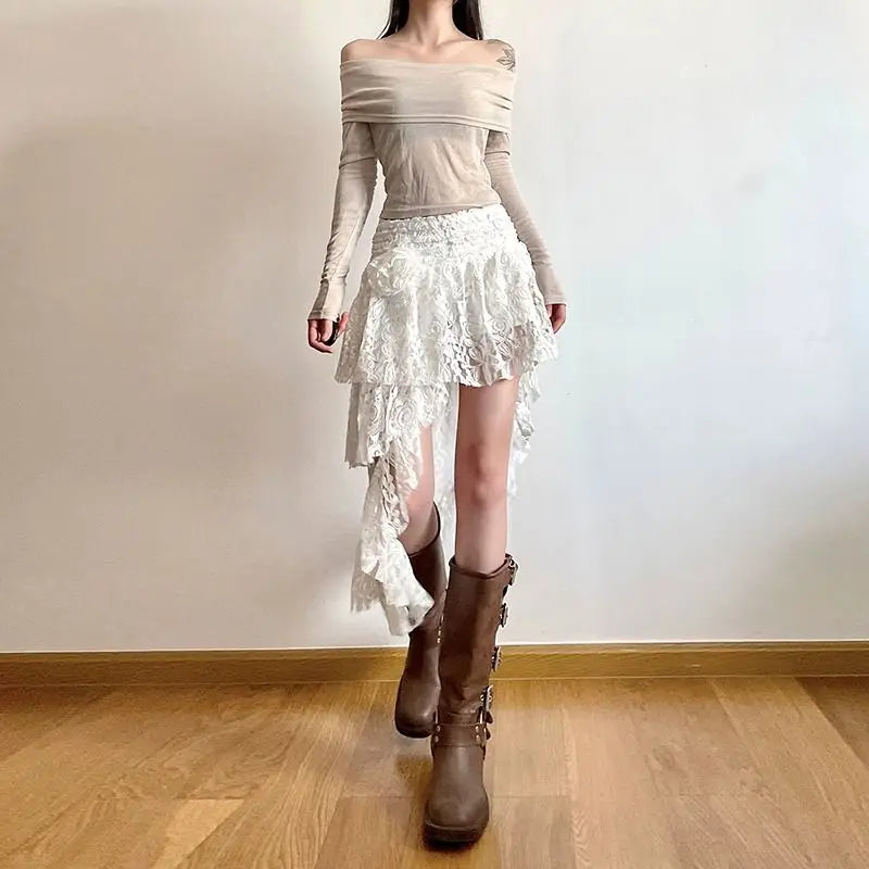 White Asymmetrical Lace Skirt – Fairycore Boho Irregular Skirt - Bottoms - Skirts - 2025 - 3 - Worldwide Shipping